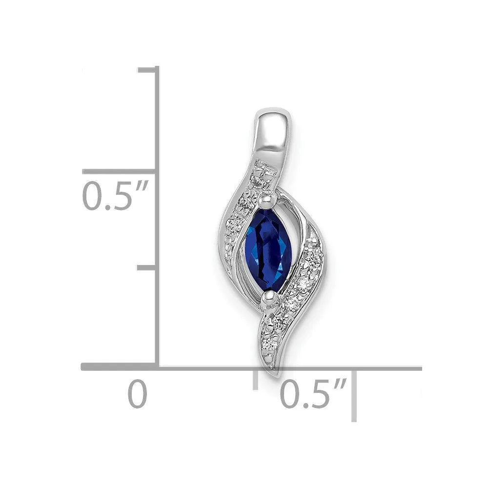 10k White Gold  Diamond and Marquise .29 Sapphire Pendant
