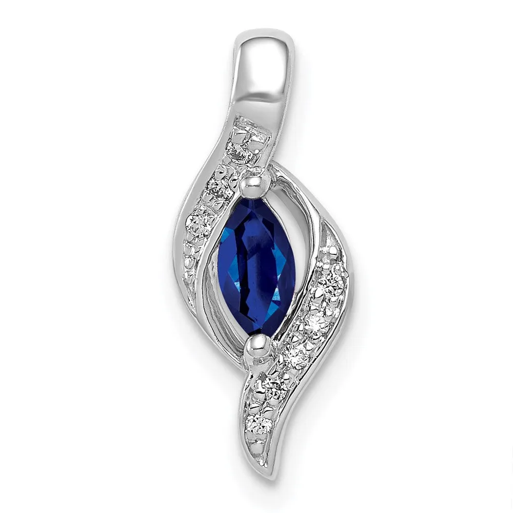 10k White Gold  Diamond and Marquise .29 Sapphire Pendant