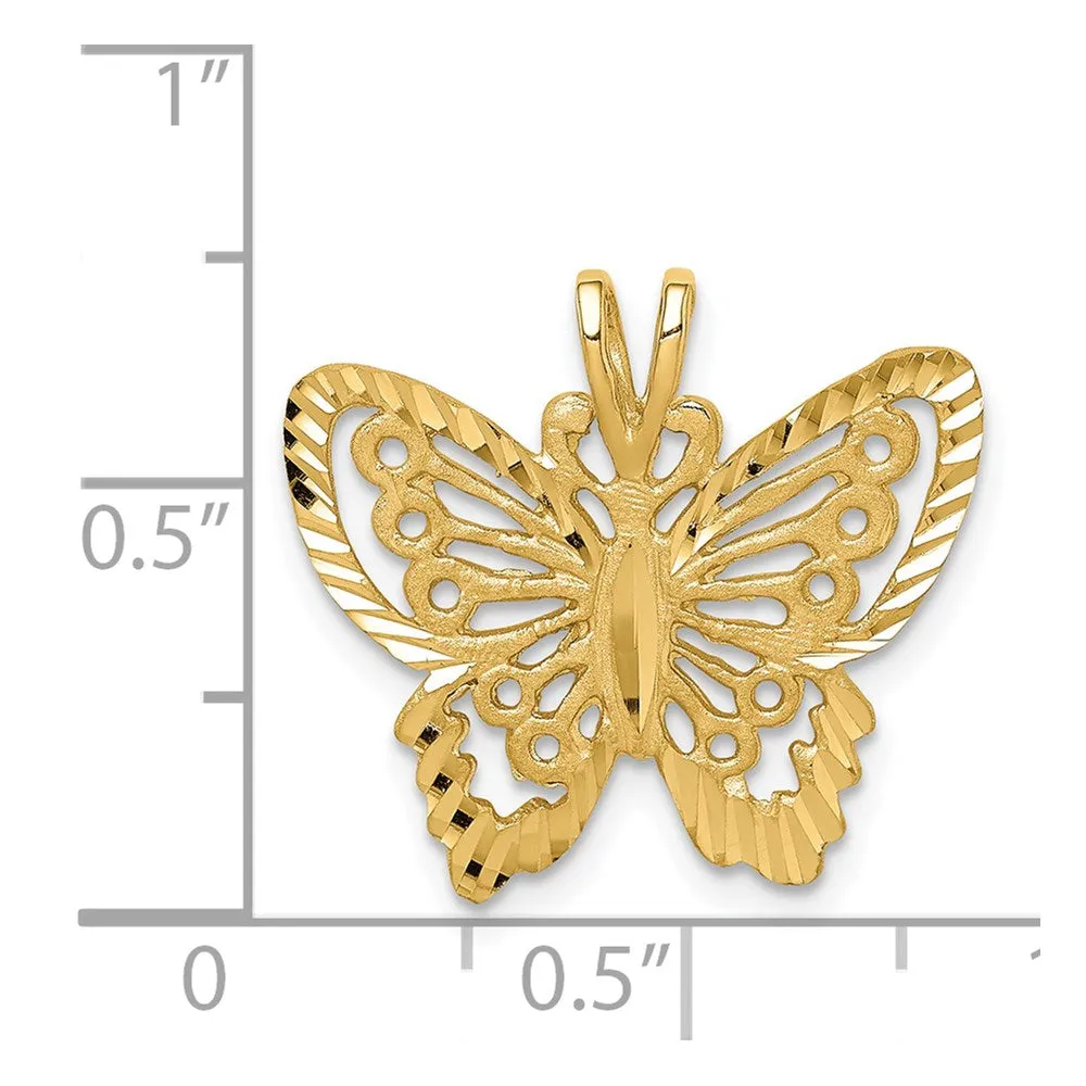 14K Brushed & Diamond-cut Butterfly Pendant
