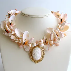 14K Gold Angelskin Coral Carved Cameo Shell Necklace - Shell of an Idea IV Necklace