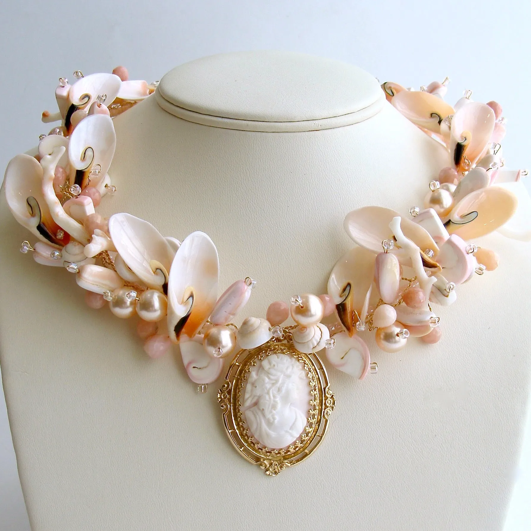 14K Gold Angelskin Coral Carved Cameo Shell Necklace - Shell of an Idea IV Necklace