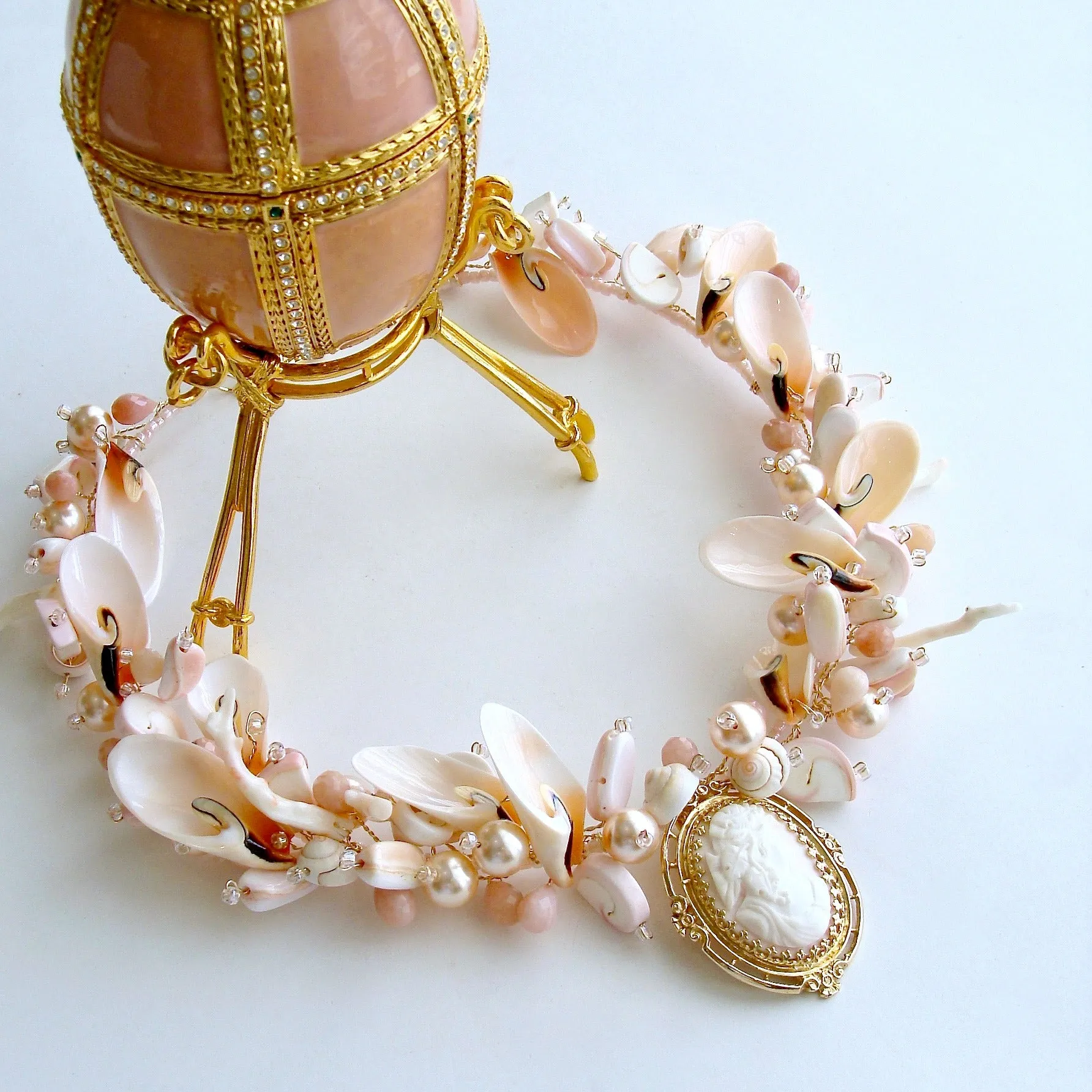 14K Gold Angelskin Coral Carved Cameo Shell Necklace - Shell of an Idea IV Necklace