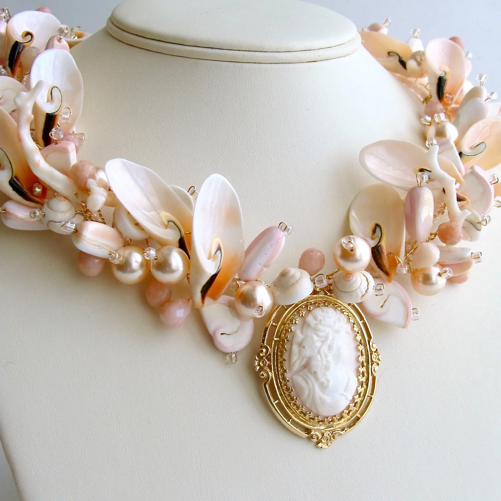 14K Gold Angelskin Coral Carved Cameo Shell Necklace - Shell of an Idea IV Necklace