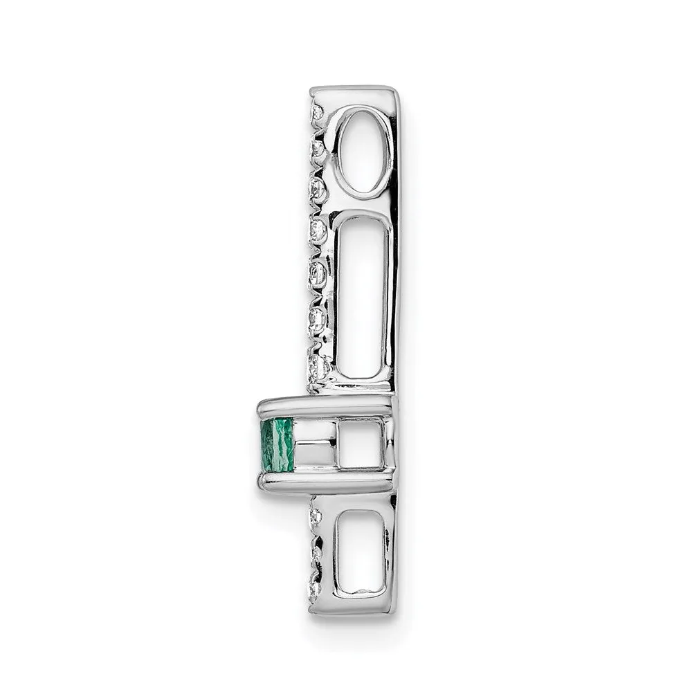 14k White Gold Diamond and Emerald Fancy Chain Slide