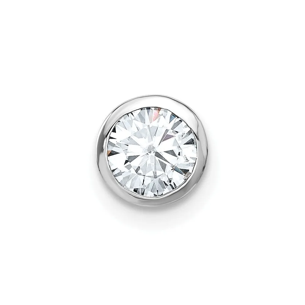 14k White Gold Round Bezel D E F Pure Light Moissanite Chain Slide
