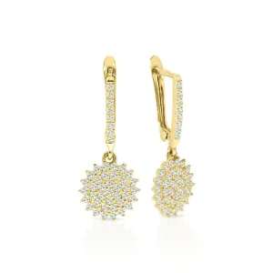14K Yellow Gold Round White Cubic Zirconia 1.5mm Dangle Earrings