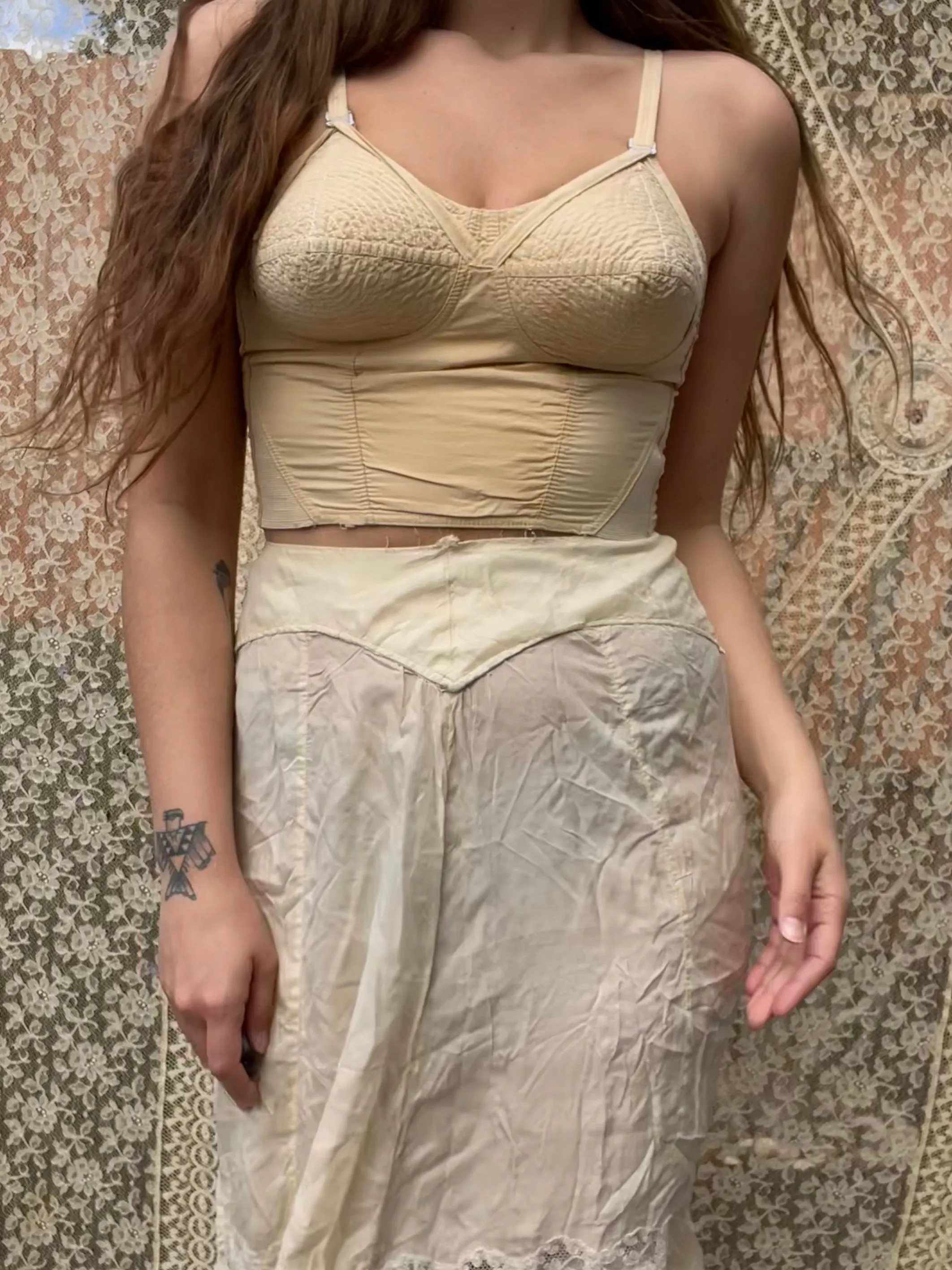 1950s Pale Peach Longline Bullet Bra