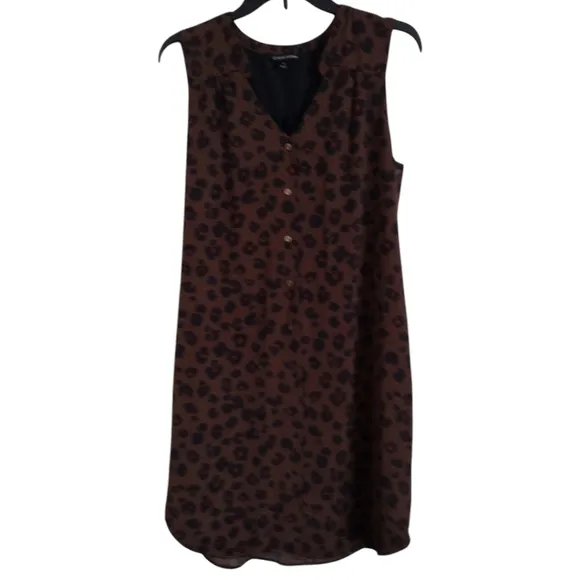41 Hawthorn brown red animal print sleeveless button down dress size medium