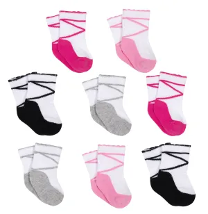 8-Pack Girls Ballet Slipper Wiggle-Proof™ Jersey Crew Socks
