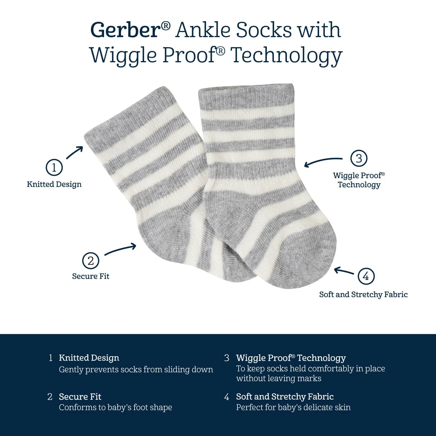 8-Pack Girls Ballet Slipper Wiggle-Proof™ Jersey Crew Socks