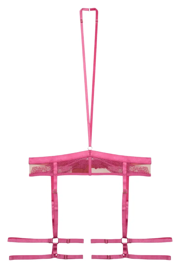 After Dark Tasha Pink Illusion Mesh Harness Suspender - Pink