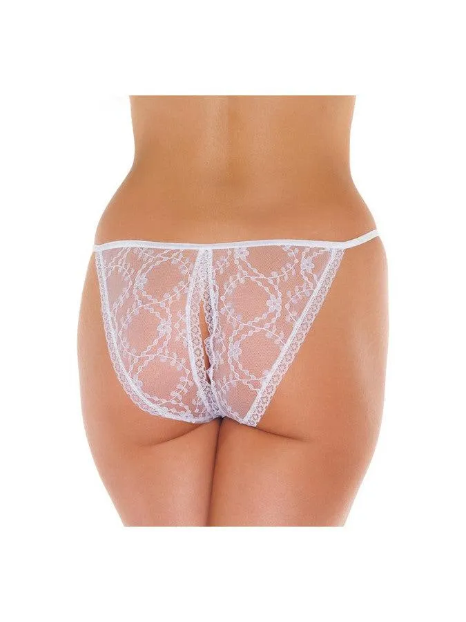 Amorable - Tanga Slip Kant Met Open Kruis - Wit