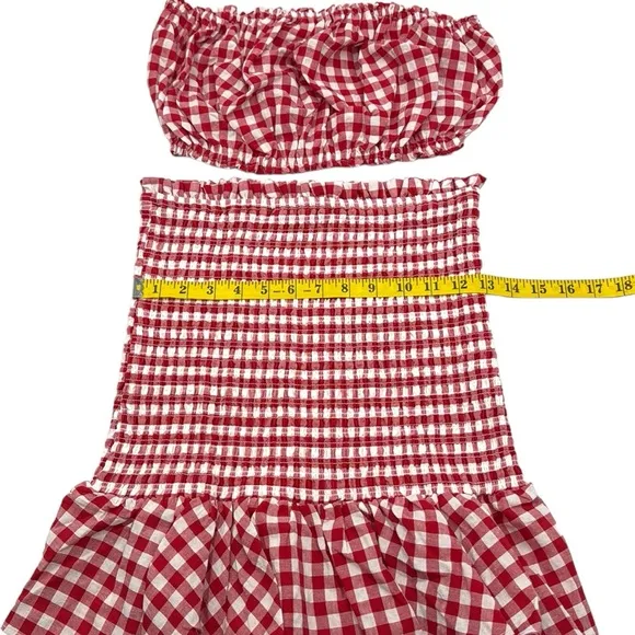 Anthropologie Mable Gingham Smocked Mini Skirt Set Size Medium