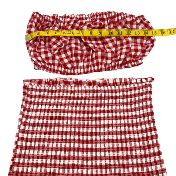 Anthropologie Mable Gingham Smocked Mini Skirt Set Size Medium