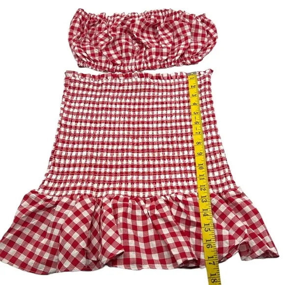 Anthropologie Mable Gingham Smocked Mini Skirt Set Size Medium