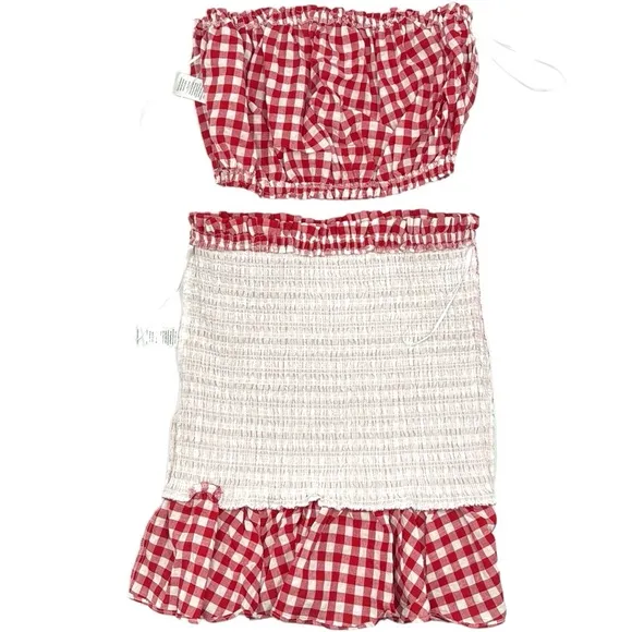 Anthropologie Mable Gingham Smocked Mini Skirt Set Size Medium