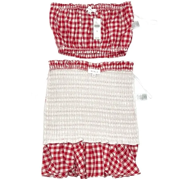 Anthropologie Mable Gingham Smocked Mini Skirt Set Size Medium