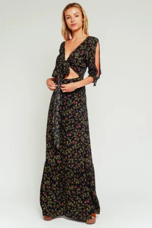 ARIES FLORAL CUTOUT MAXI DRESS