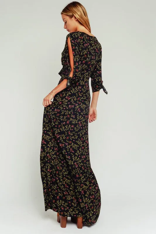 ARIES FLORAL CUTOUT MAXI DRESS