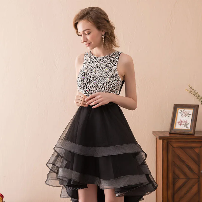 Asymmetrical Back Crystal Homecoming Dresses
