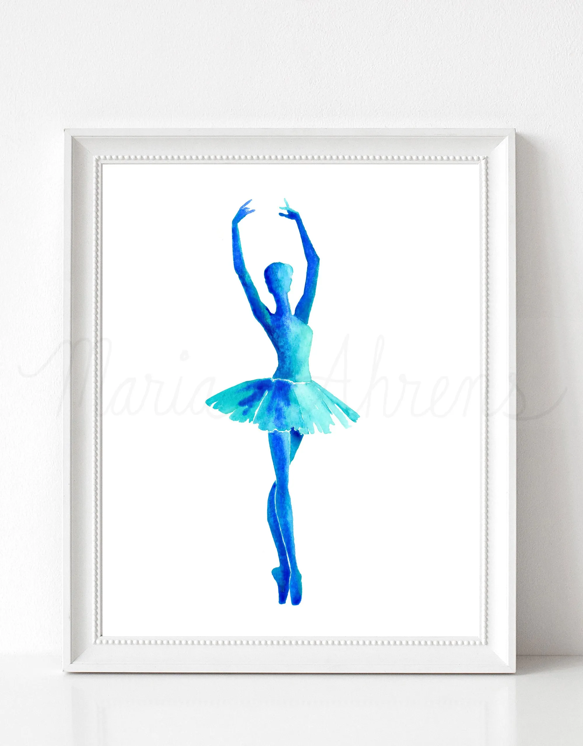Ballerina Watercolor Art Print in Teal