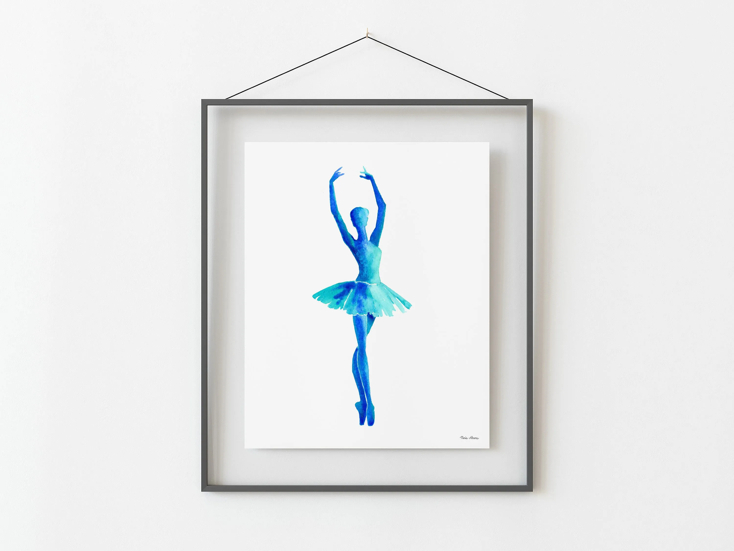 Ballerina Watercolor Art Print in Teal