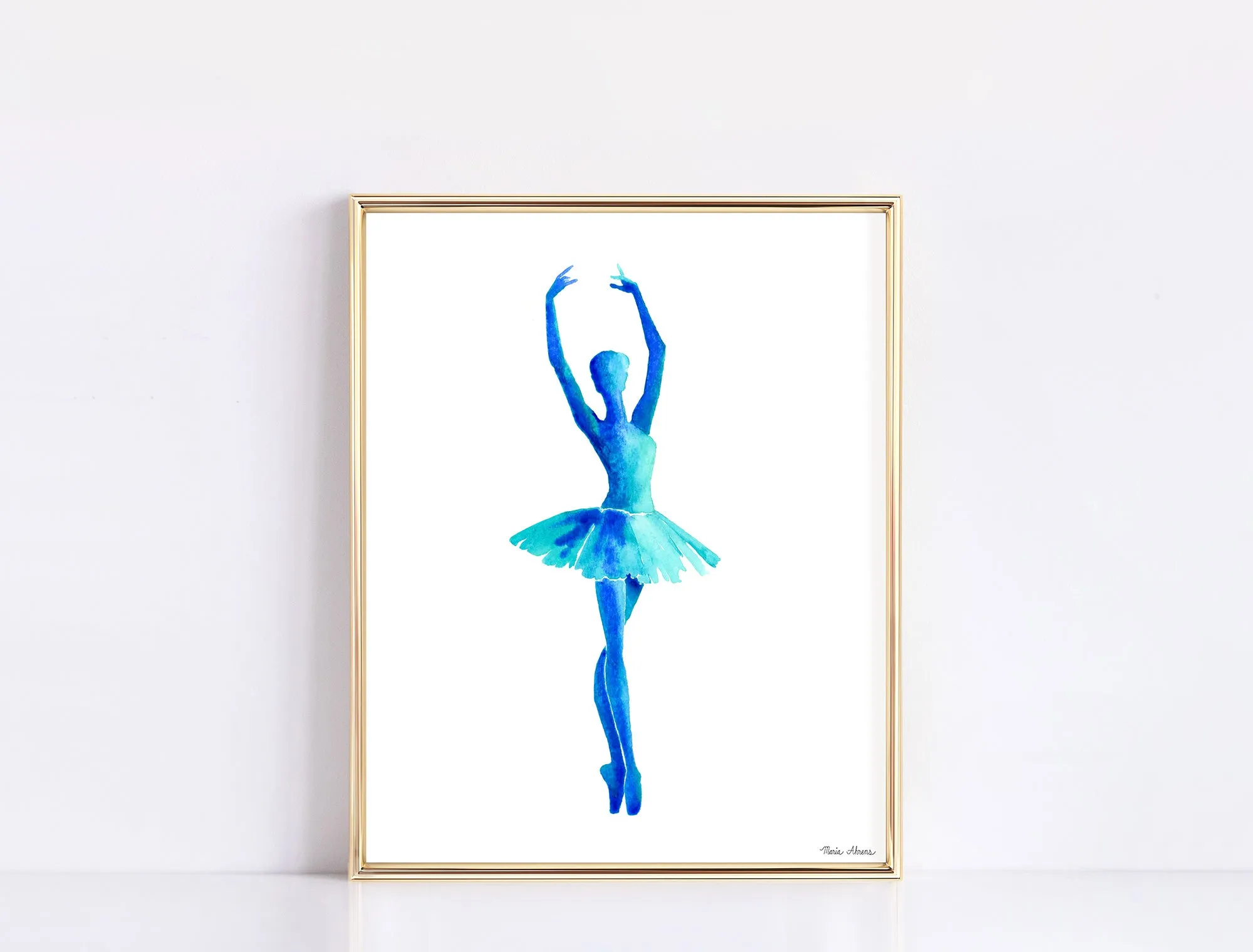 Ballerina Watercolor Art Print in Teal