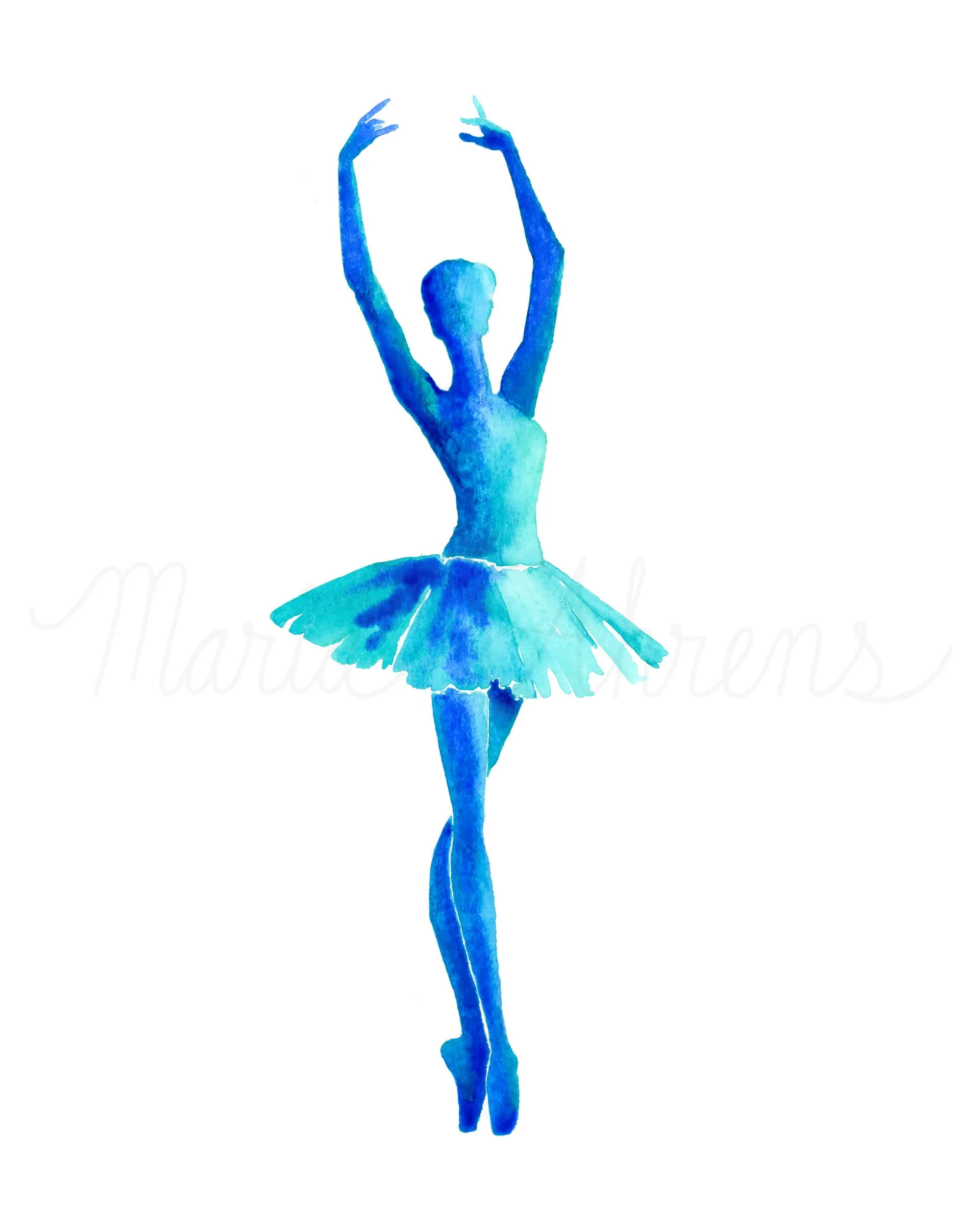 Ballerina Watercolor Art Print in Teal