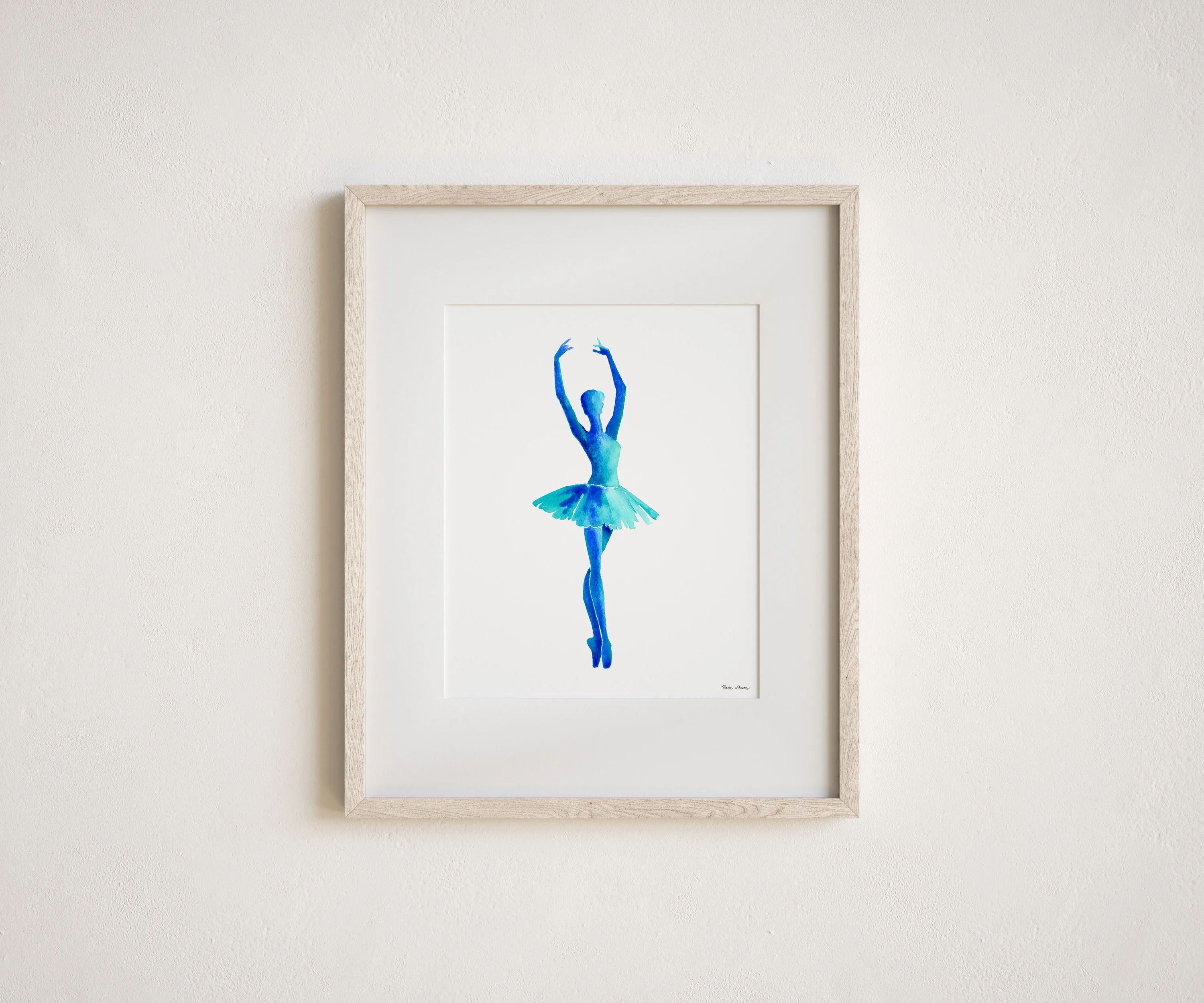 Ballerina Watercolor Art Print in Teal