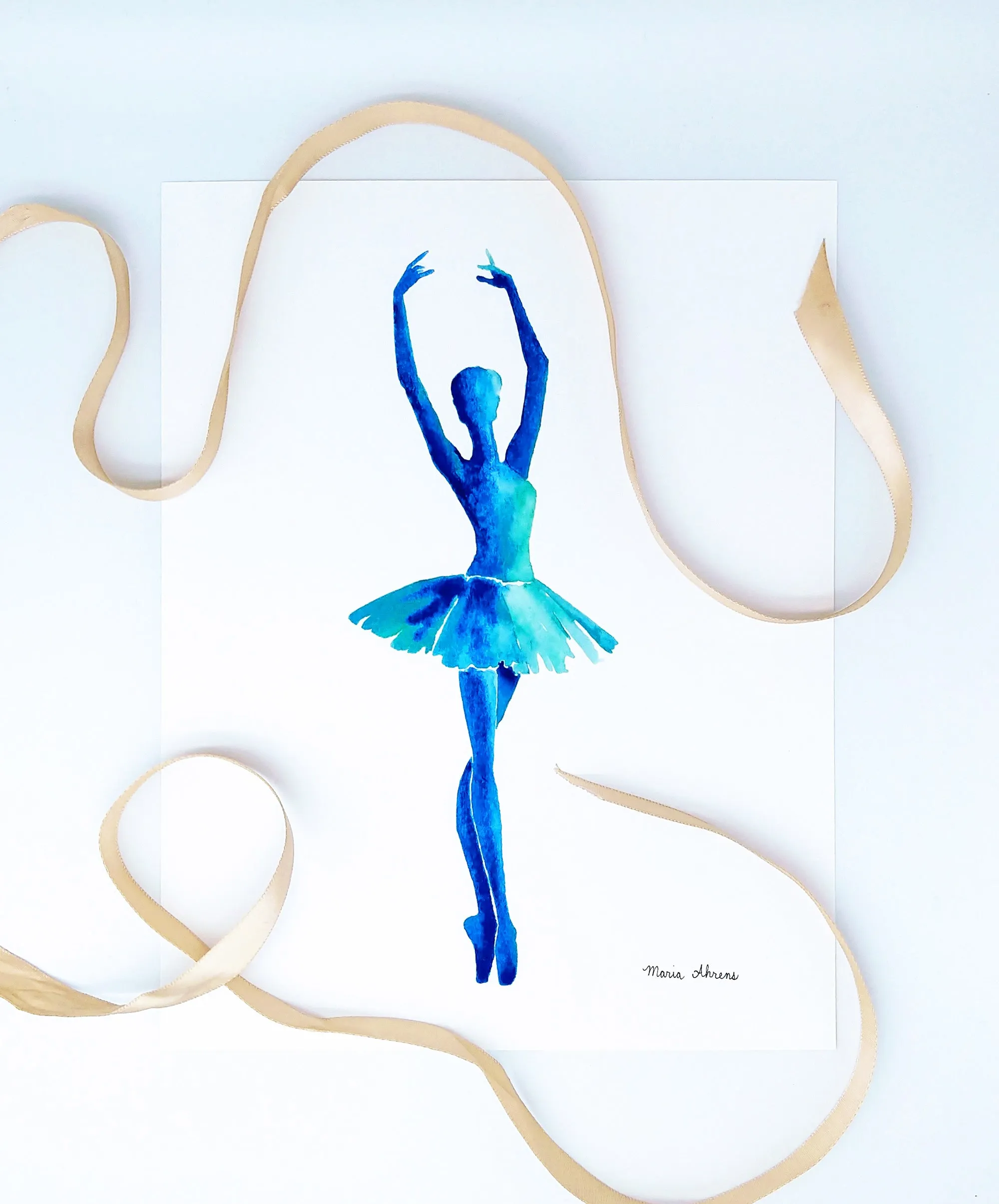 Ballerina Watercolor Art Print in Teal