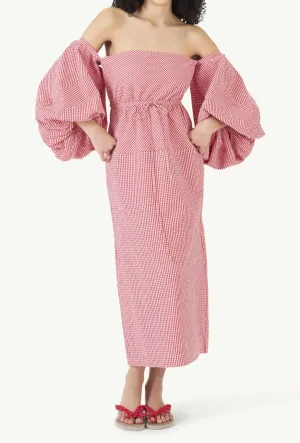 Balloon Sleeve Dress In Red Gingham