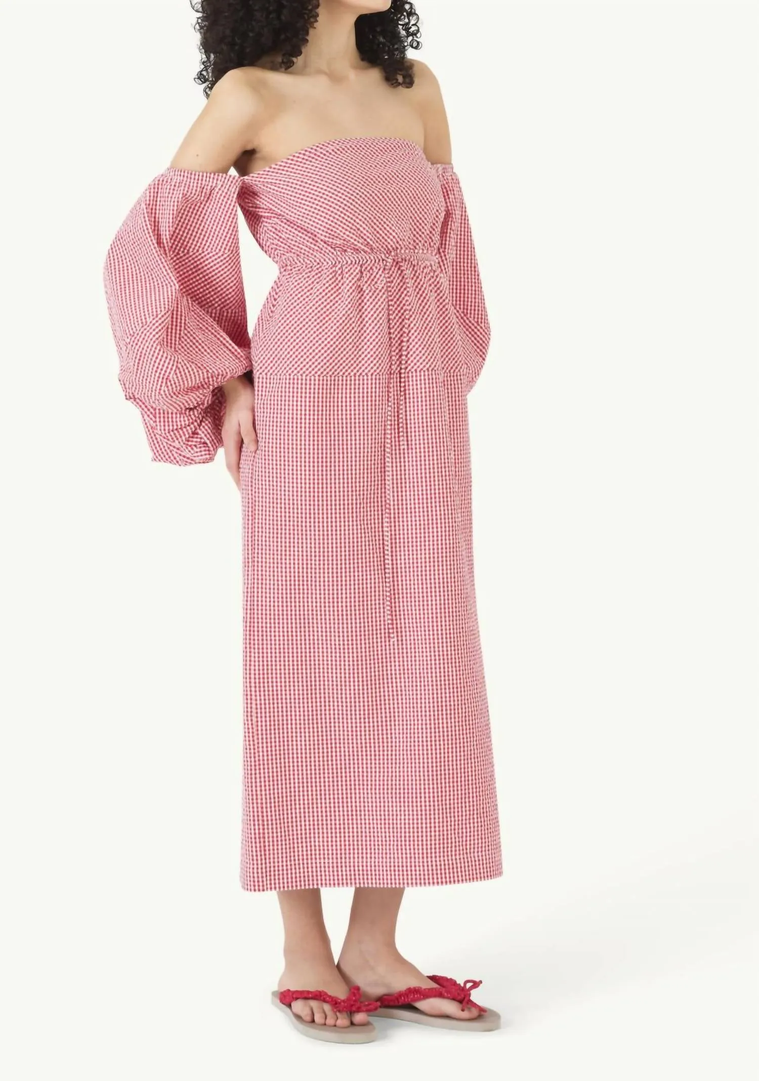 Balloon Sleeve Dress In Red Gingham