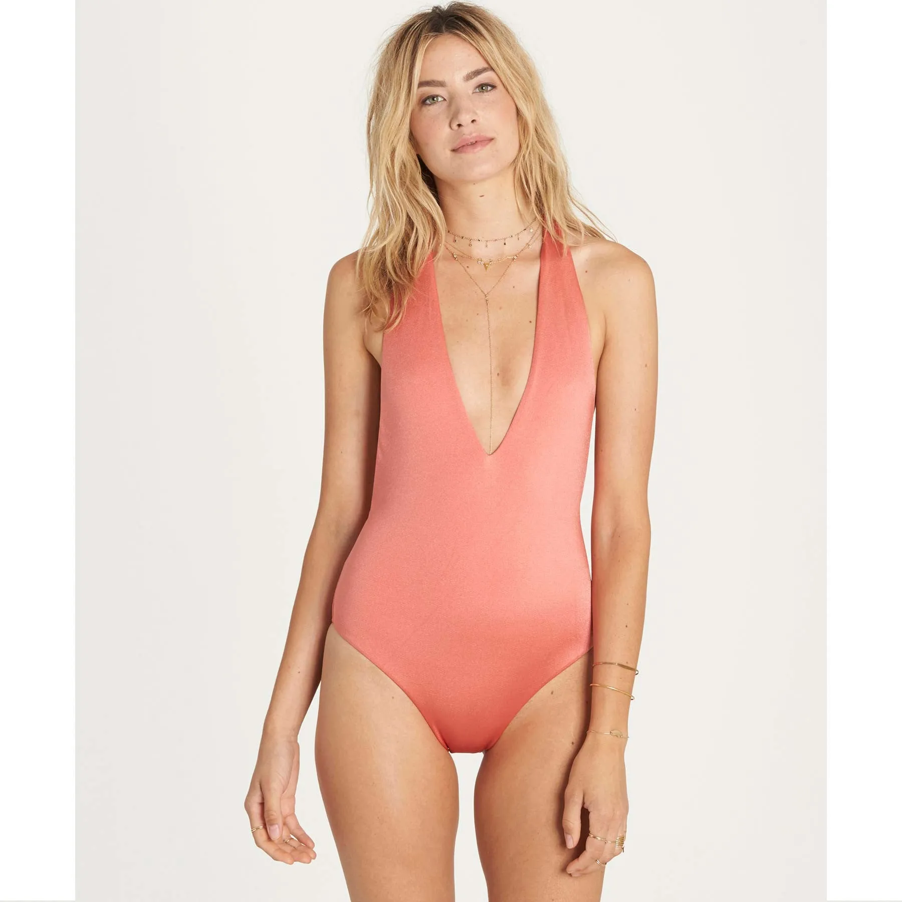 Billabong Women's Sol Searcher Deep V One Piece Swimsuit | Rose Blush
