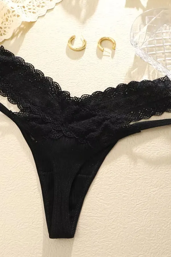 Black Lace Strappy Thong