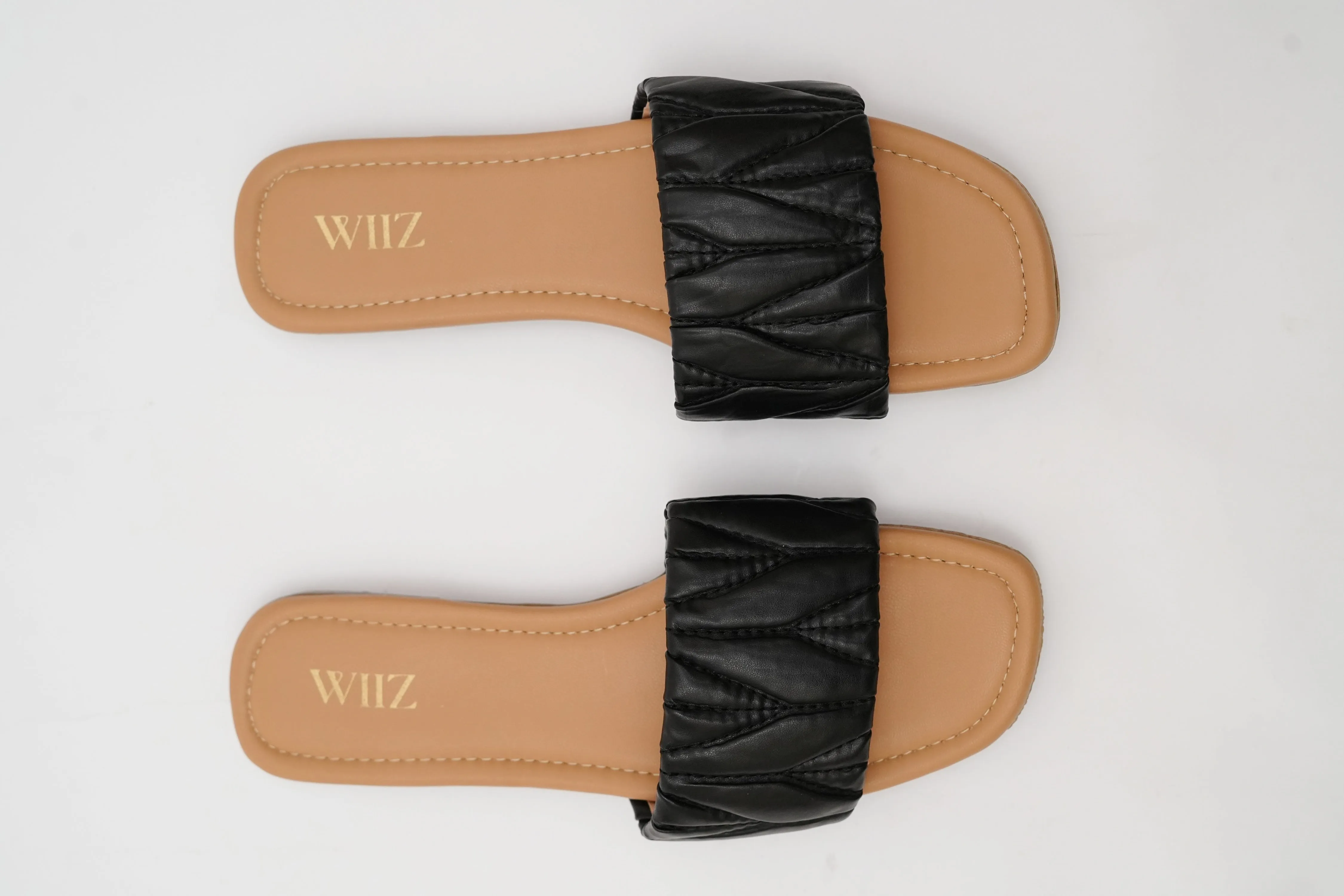 BLACK QUILTED STRAP SLIDES – WIIZ WOMEN’S COLLECTION