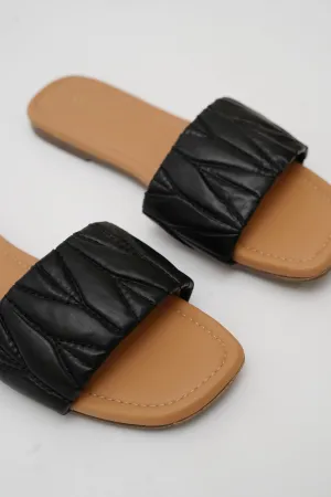 BLACK QUILTED STRAP SLIDES – WIIZ WOMEN’S COLLECTION