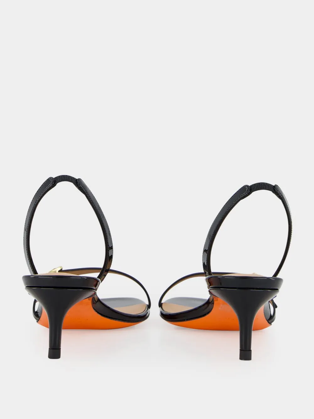 Black Virna Mid-Heel Leather Sandals