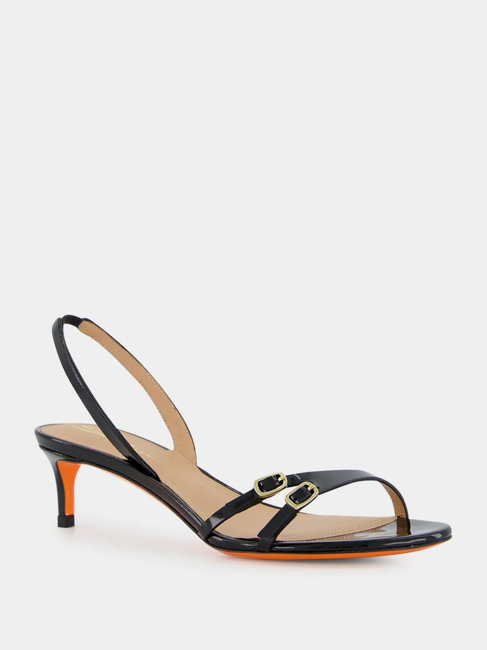 Black Virna Mid-Heel Leather Sandals