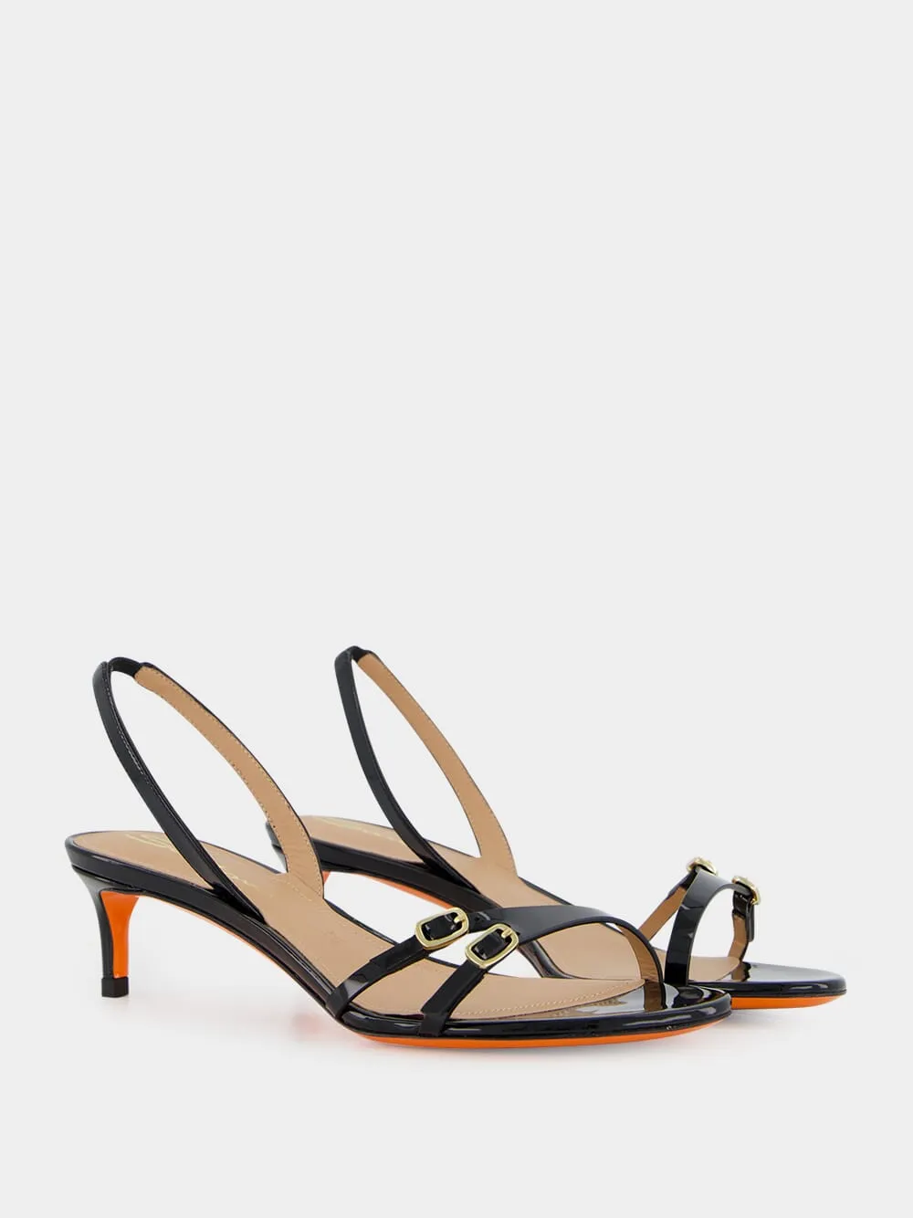 Black Virna Mid-Heel Leather Sandals