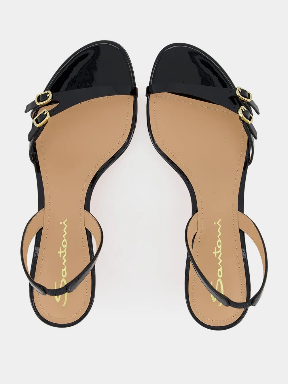Black Virna Mid-Heel Leather Sandals