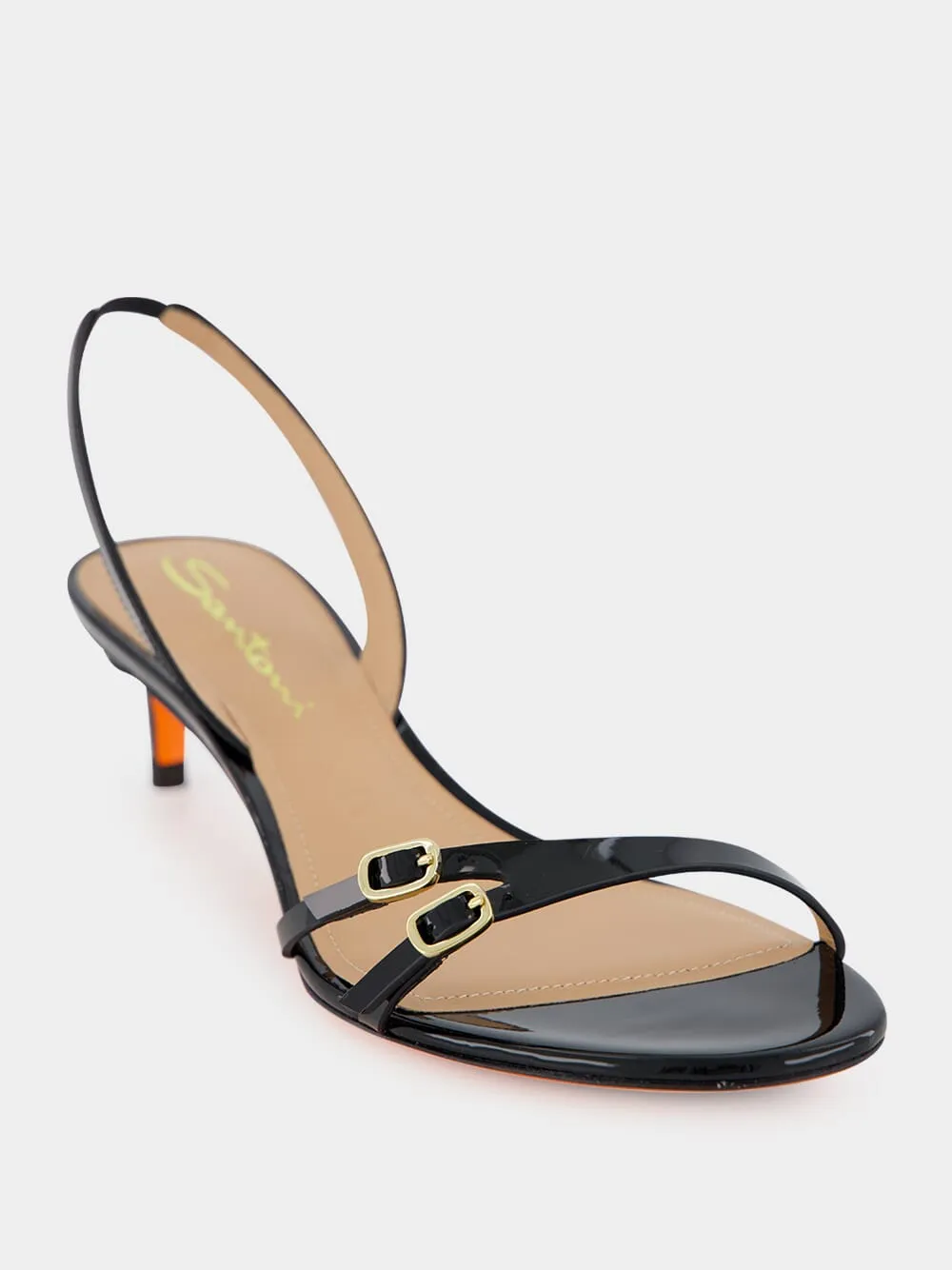 Black Virna Mid-Heel Leather Sandals