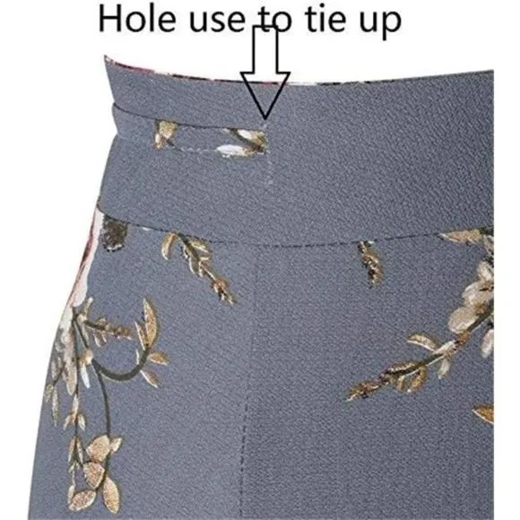 Boho Gray Floral Print Tie Waist Wrap Maxi Skirt Leg Slit Flowy Skirt Cover Up