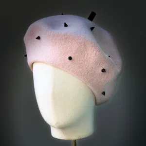 Bonnie Wool Beret in Ballet Pink with Black Spikes