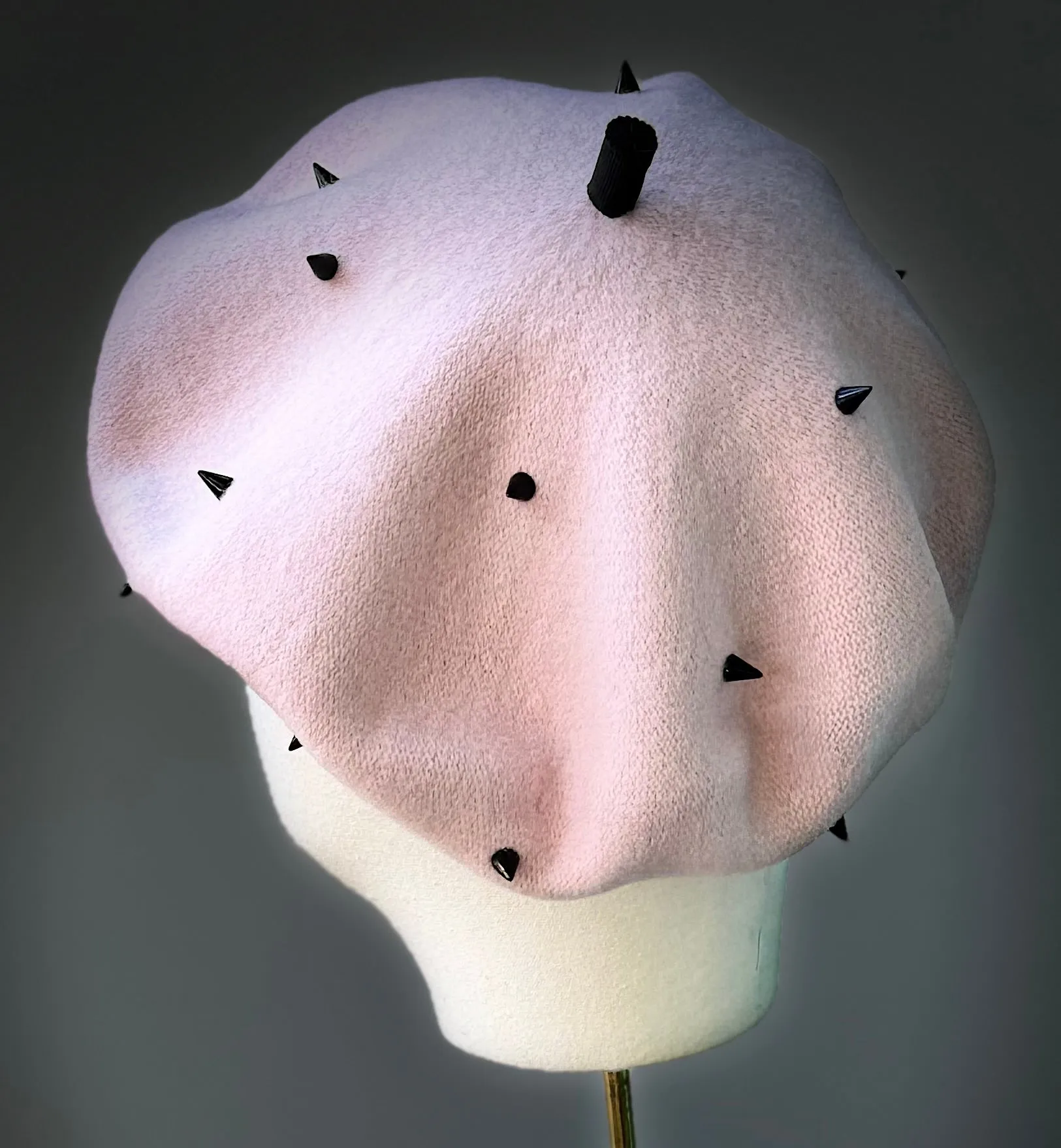 Bonnie Wool Beret in Ballet Pink with Black Spikes
