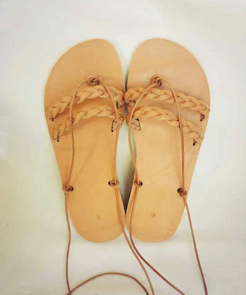 Braided lace up sandals