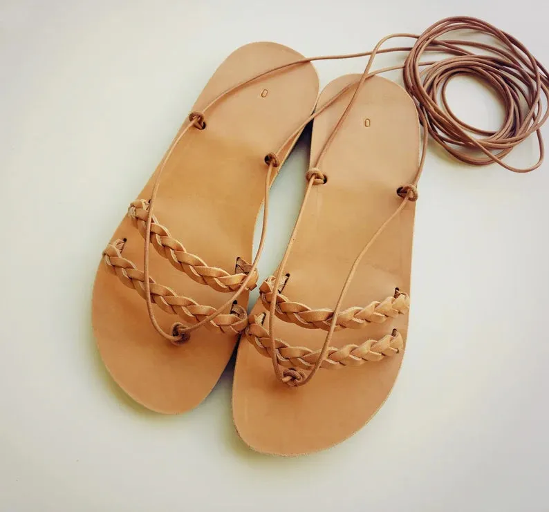 Braided lace up sandals
