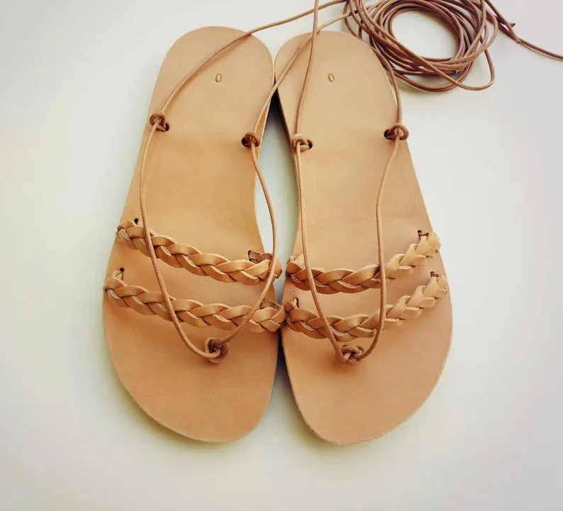 Braided lace up sandals