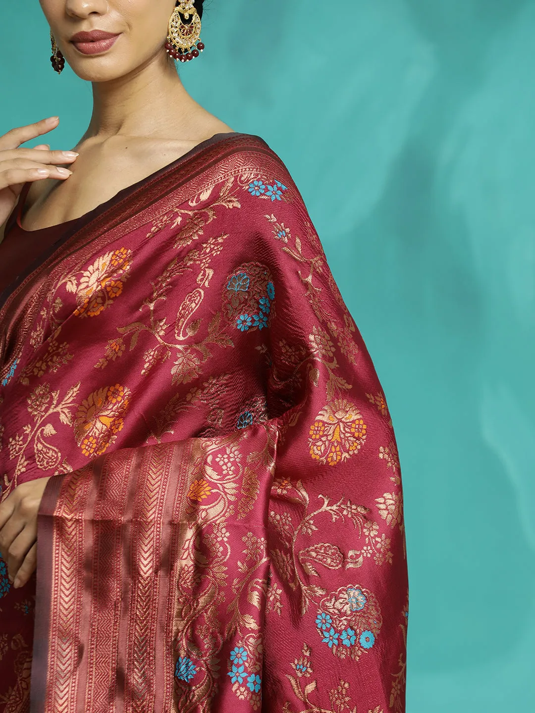 Burgundy Heavy Zari Woven Banarasi Saree