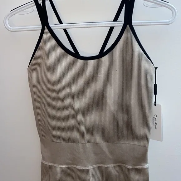 Calvin Klein Performance thick rib scoop neck sleeveless strappy unitard, M, NWT