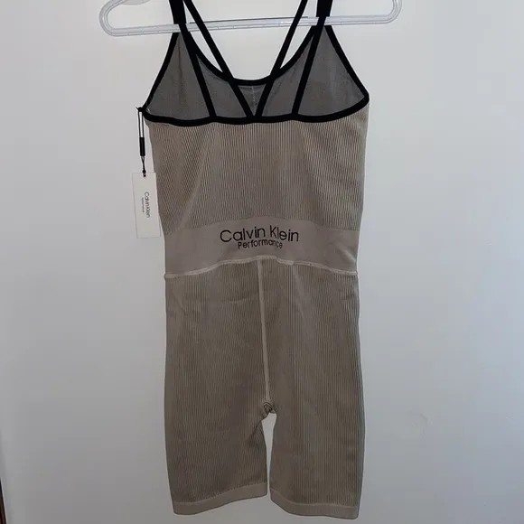 Calvin Klein Performance thick rib scoop neck sleeveless strappy unitard, M, NWT